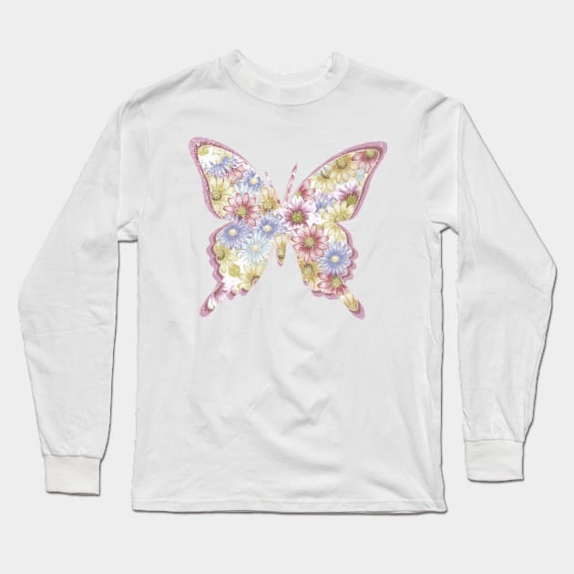 Bohemian Boho  Hippie Butterfly Flowers Vintage Long Sleeve T-Shirt by Sassee Designs